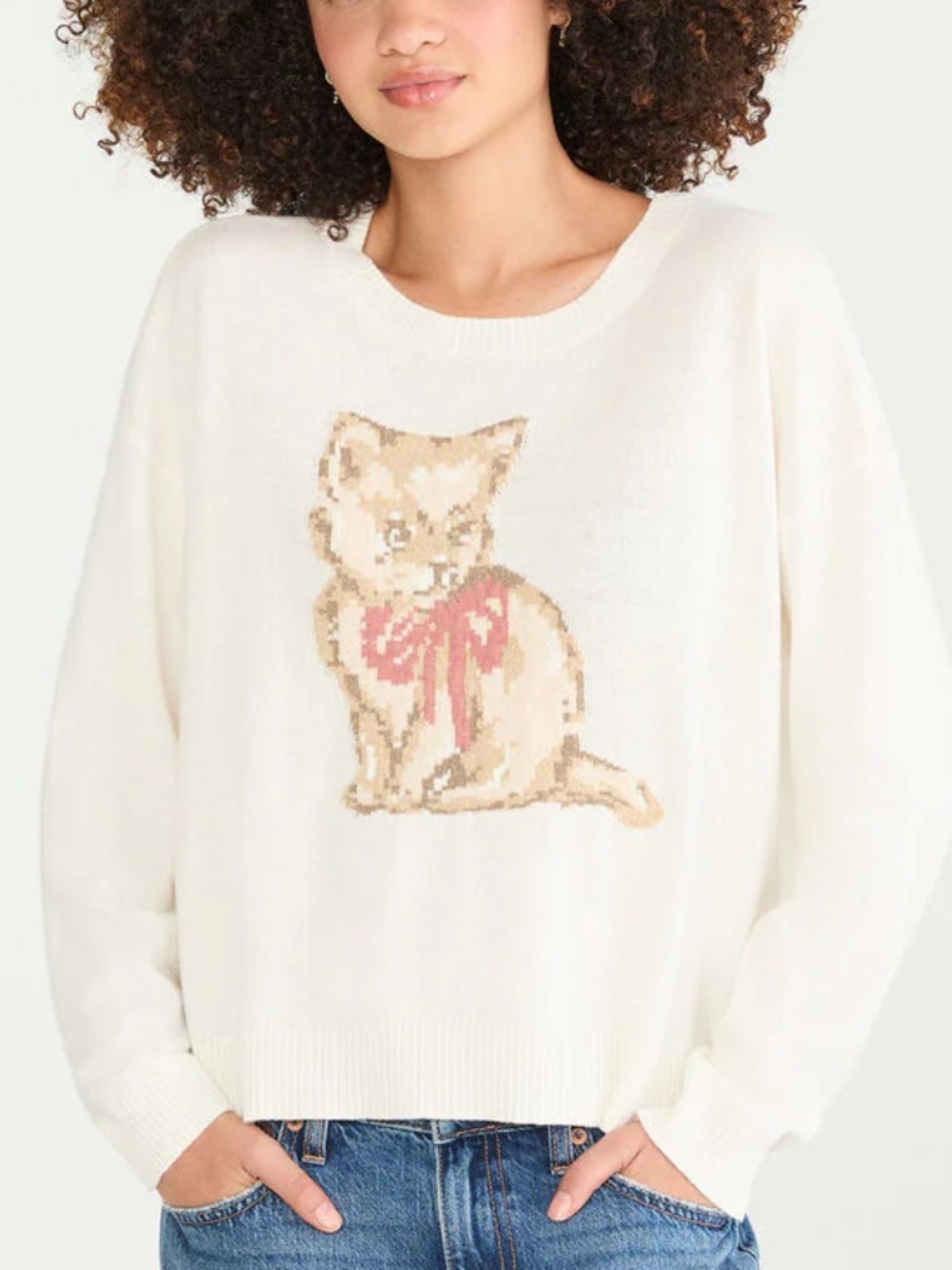 Aeropostale Cream Kitty Sweater with Bow